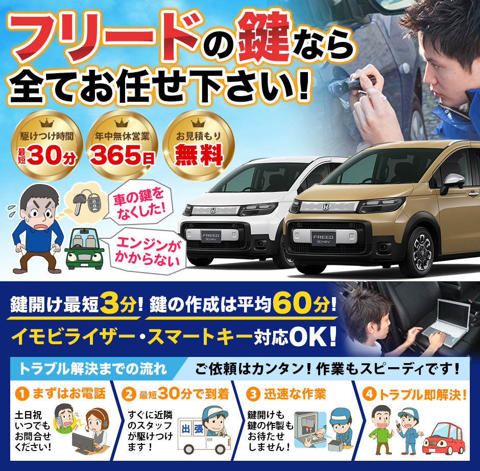 【多賀城市】ホンダ フリードの紛失した車の鍵作成の画像