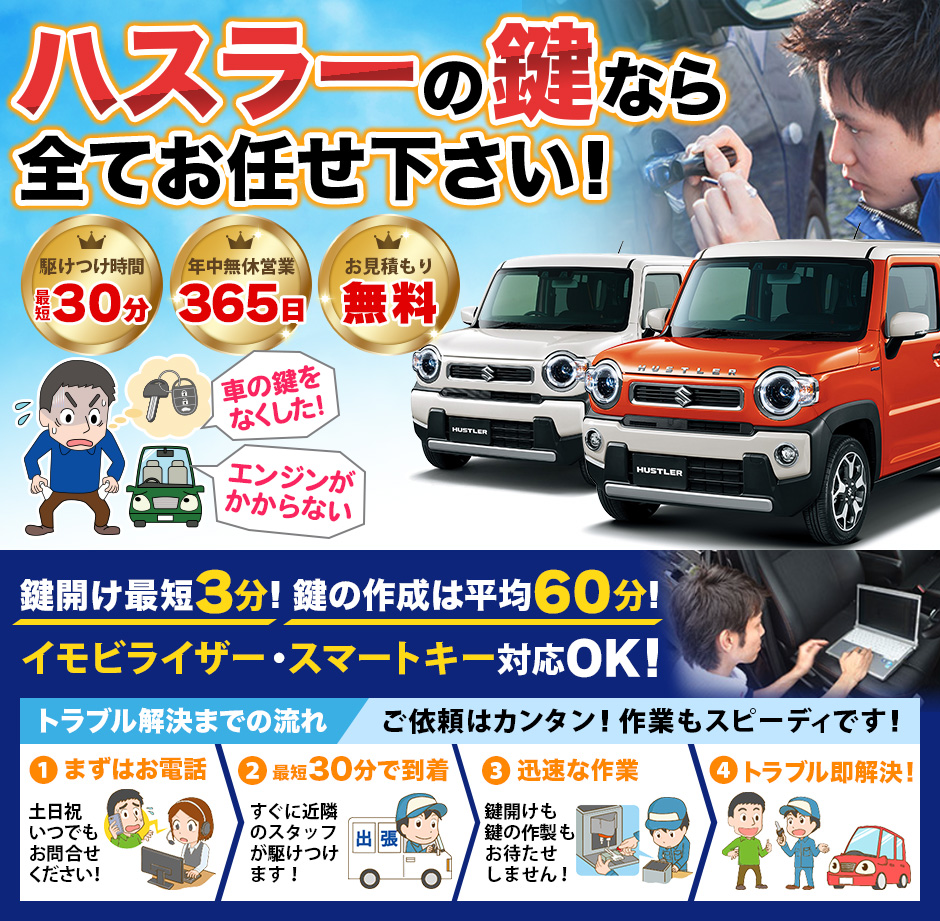 紛失した車の鍵イモビライザースマートキーすぐ作成！ハスラーの鍵紛失(スマートキー・イモビライザー対応)