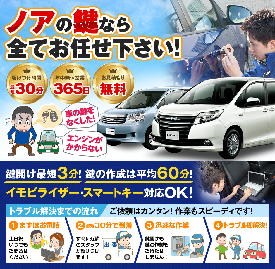 紛失した車の鍵イモビライザースマートキーすぐ作成！ノアの鍵紛失(スマートキー・イモビライザー対応)