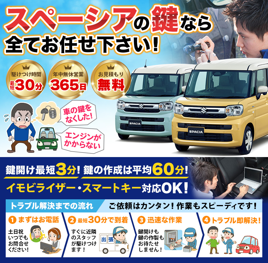 紛失した車の鍵イモビライザースマートキーすぐ作成！スペーシアの鍵紛失(スマートキー・イモビライザー対応)