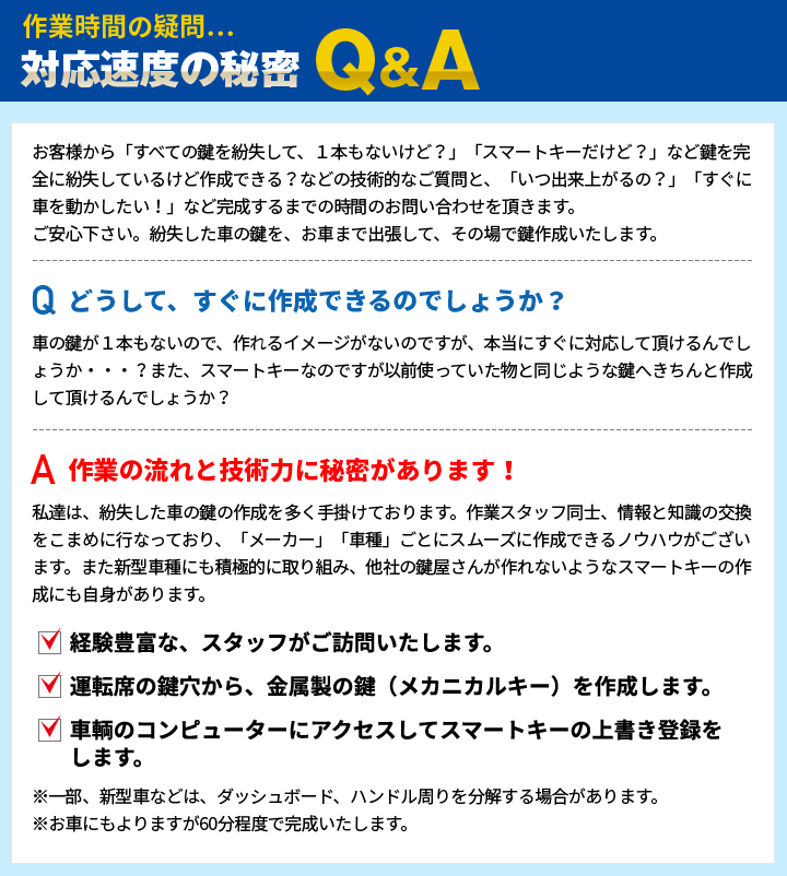 作業時間の疑問…対応速度の秘密Ｑ＆Ａ