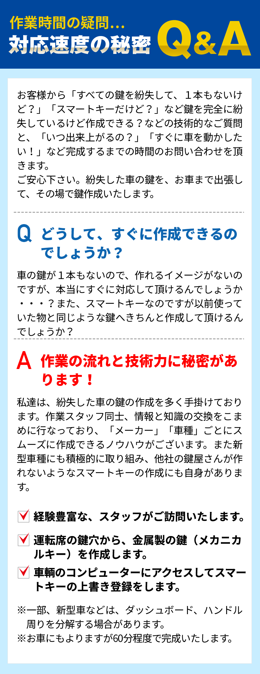 作業時間の疑問…対応速度の秘密Ｑ＆Ａ