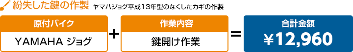 紛失した鍵の作製 ヤマハジョグ平成13年型のなくしたカギの作製