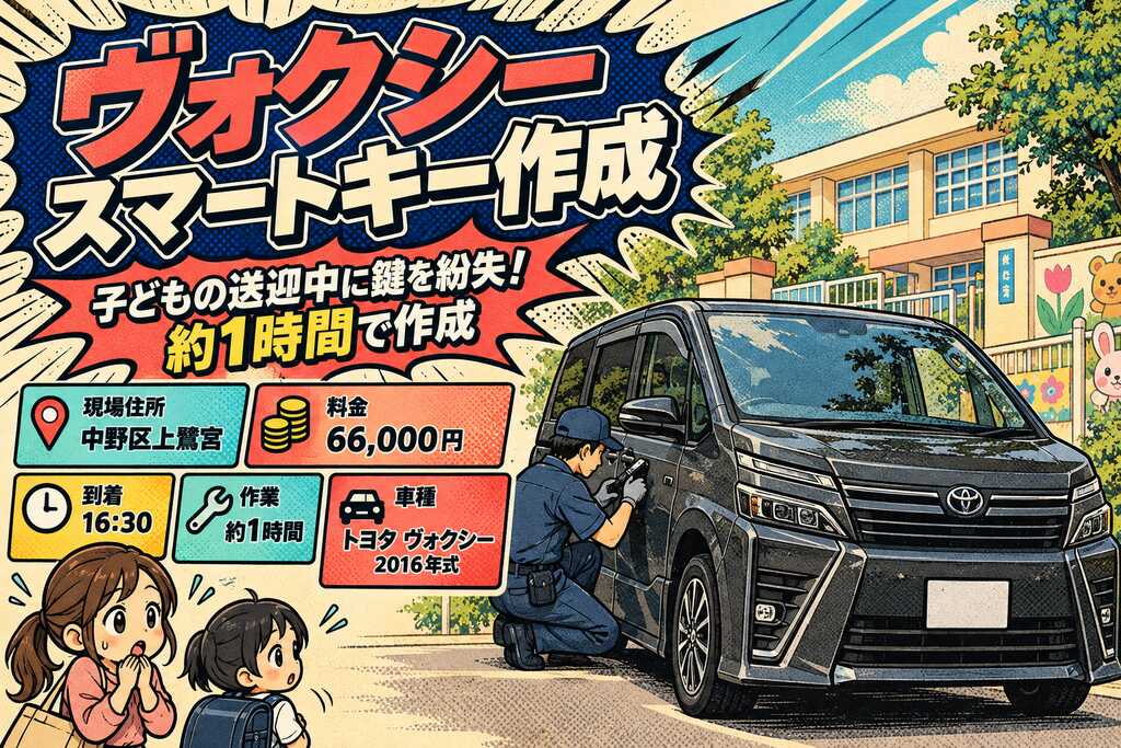 【東京都中野区上鷺宮】ヴォクシー（DAA-ZWR80G）子どもの送迎中に鍵を紛失！約1時間で新しいスマートキーを作成
