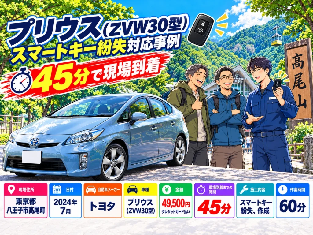 【東京都八王子市高尾町】プリウス（ZVW30）の鍵がなくて帰れない！現場で新しい鍵を作成 