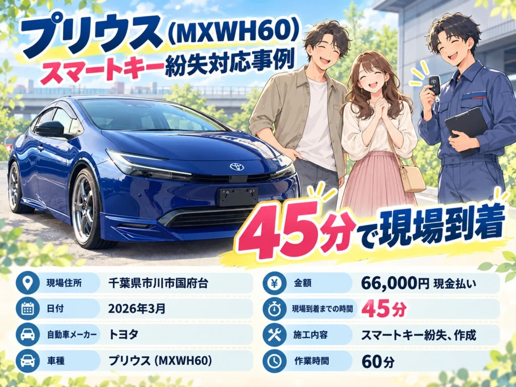 【千葉県市川市国府台】プリウス（ MXWH60）スマートキー紛失！急いで現場へ駆けつけ新規作成の画像イメージ