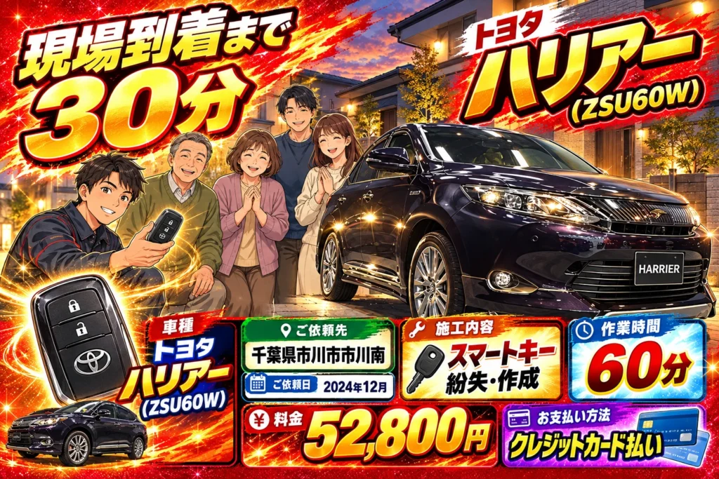 【千葉県市川市市川南】ハリアー （ZSU60W）スマートキーを紛失！現地到着後すぐに作成作業を開始 の画像イメージ