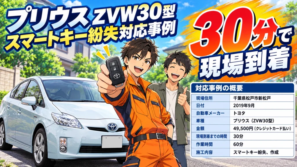 【千葉県松戸市新松戸】プリウス （ZVW30）スマートキーを完全紛失！現場で新しいスマートキーを登録  
