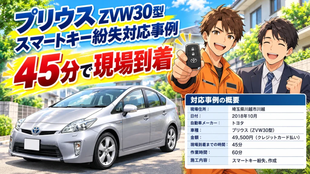【埼玉県川越市川越】プリウス（ZVW30）スマートキー紛失でエンジン始動できない！新規作成で解決の画像イメージ