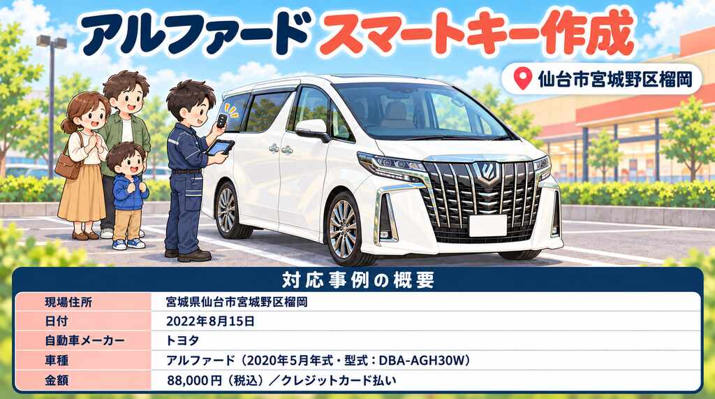 【宮城県仙台市宮城野区榴岡】アルファード（AGH30W）買い物帰りに鍵が見つからない！その場でスマートキーを作成