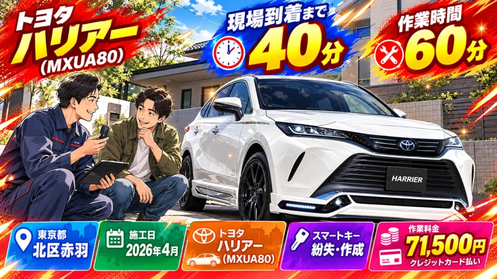 【東京都北区赤羽】ハリアー （MXUA80）スマートキー紛失で車が動かない！現地で新規作成  の画像イメージ