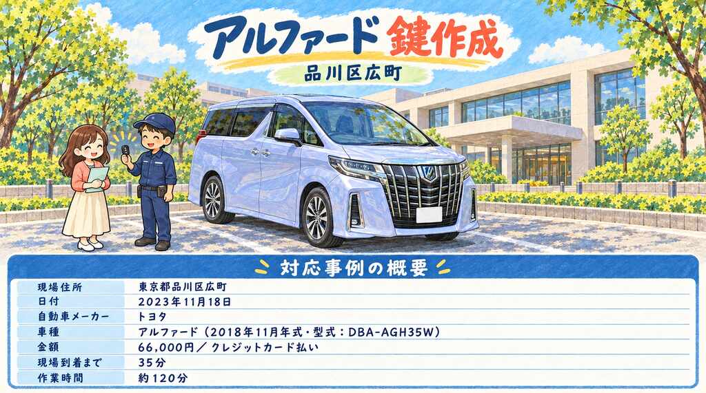 【東京都品川区広町】アルファード（DBA-AGH35W）区役所で鍵が見つからない！鍵が1本もない状態から約2時間で作成