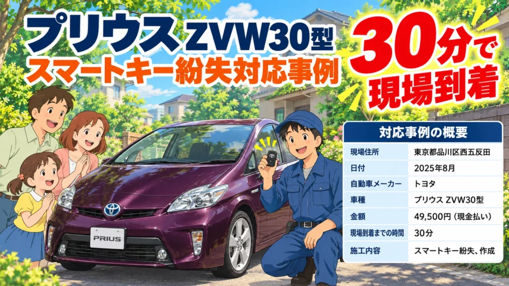 【東京都品川区西五反田】プリウス （ZVW30）の鍵を全部なくした！レッカー移動せずに現場で鍵作成 の画像イメージ