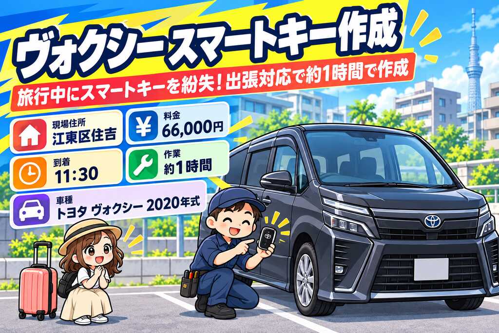 【東京都江東区住吉】ヴォクシー（DBA-ZRR85G）旅行中にスマートキーを紛失！出張対応で約1時間で新しい鍵を作成の画像イメージ