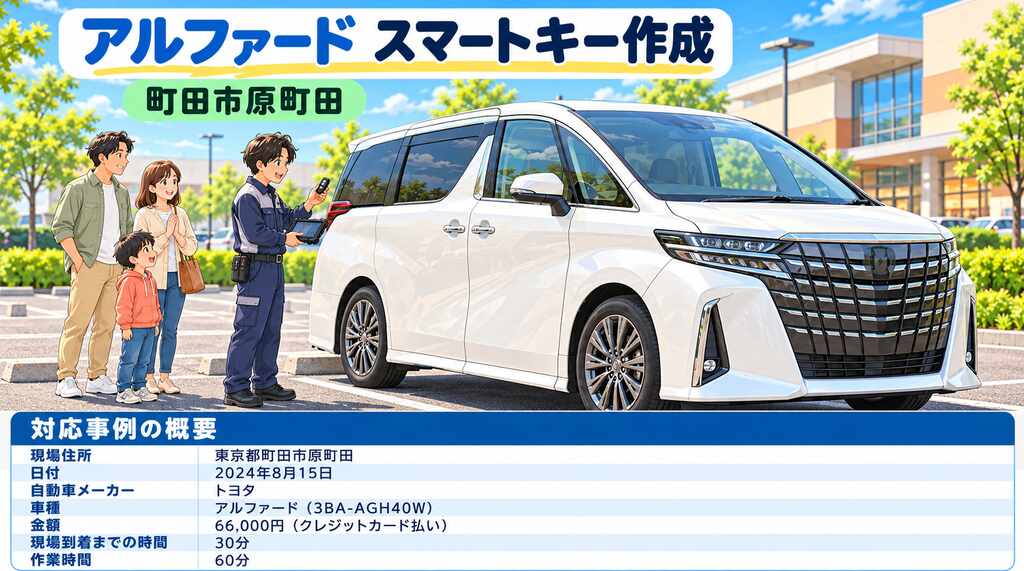 【東京都町田市原町田】アルファード（3BA-AGH40W）の鍵を紛失！1本もない状態から現地で新しい鍵を作成