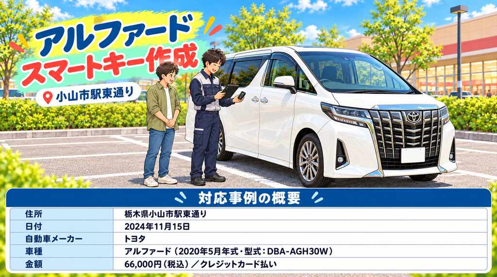 【栃木県小山市駅東通り】アルファード（AGH30W）のスマートキーを買い物中に紛失！駐車場で新しい鍵を作成