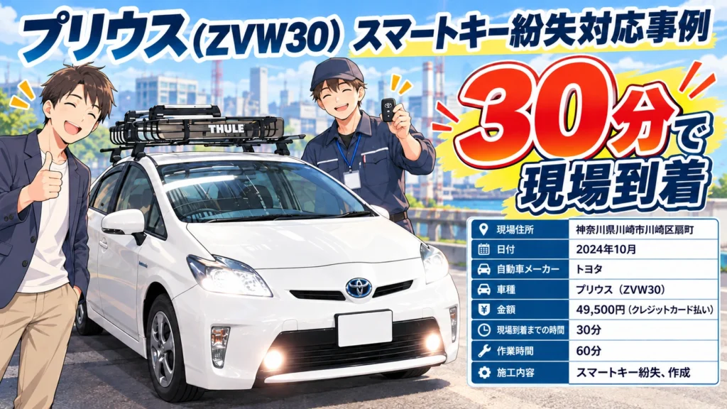 【神奈川県川崎市川崎区扇町】プリウス（ZVW30）の鍵を全部なくした！即日出張で鍵作成に対応の画像イメージ