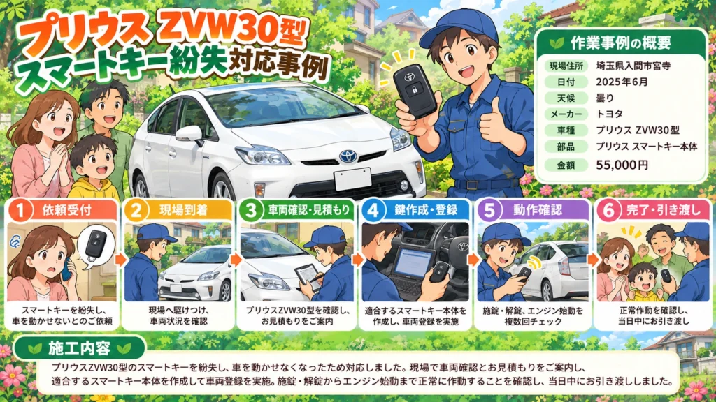 【埼玉県入間市宮寺】 プリウス（ZVW30）の鍵を全部なくした！スペアキーなしでもその場で作成 の画像イメージ