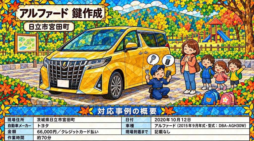 【茨城県日立市宮田町 】アルファード（DBA-AGH30W）公園でスマートキーを紛失！先に荷物を取り出し、新しい鍵を作成