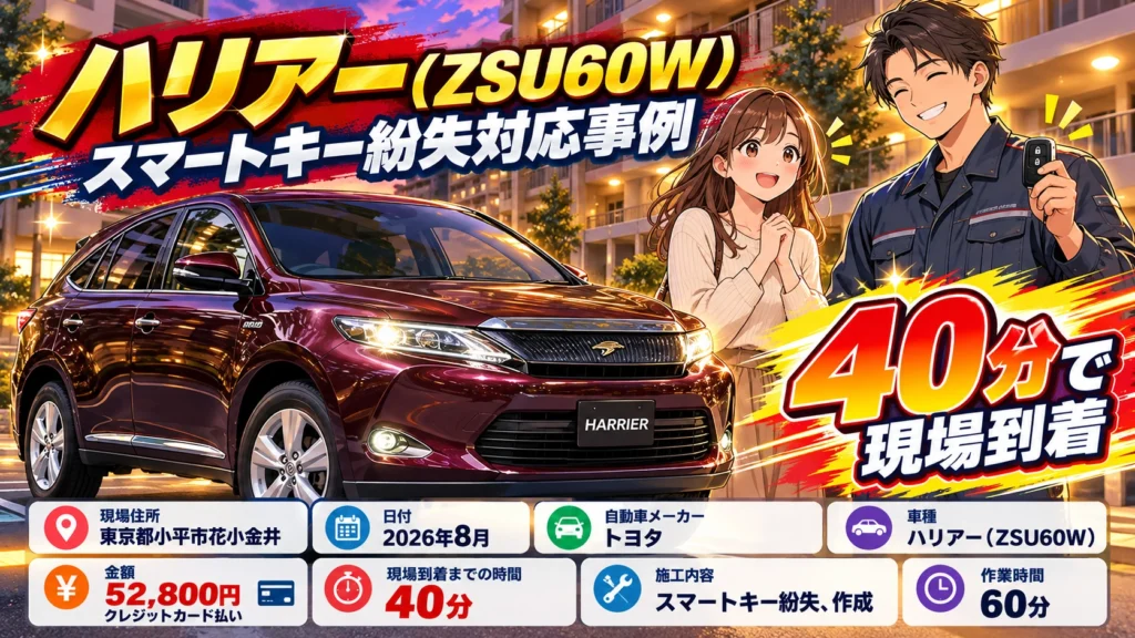【東京都小平市花小金井】ハリアー（ZSU60W）の鍵をなくした！緊急出張でスペアキーなしから新規作成  の画像イメージ