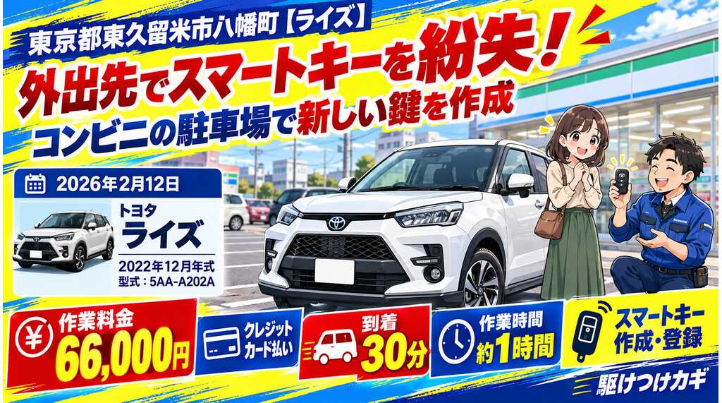【東京都東久留米市八幡町】ライズ（5AA-A202A）外出先でスマートキーを紛失！コンビニの駐車場で新しい鍵を作成