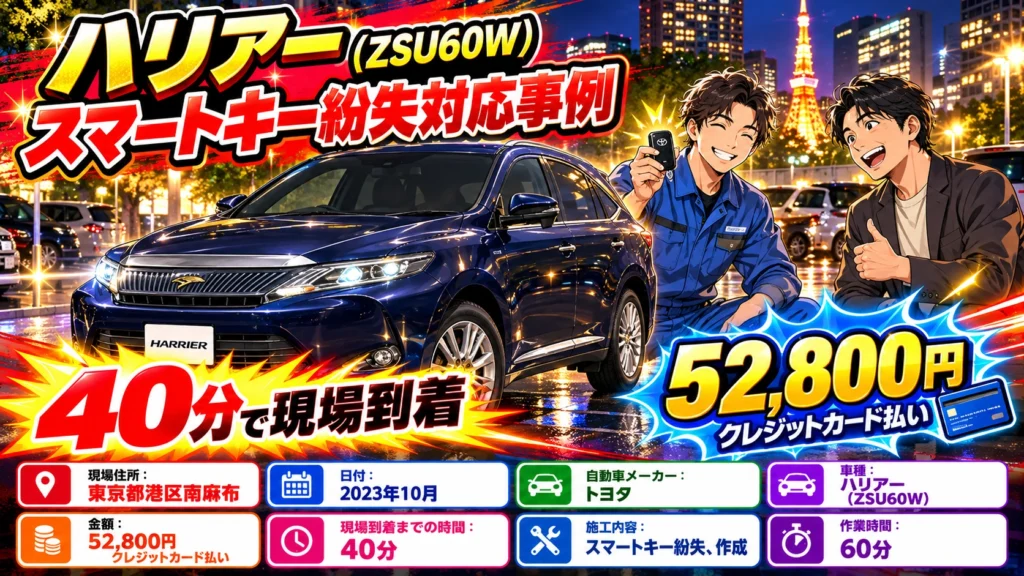 【東京都港区南麻布】 ハリアー（ZSU60W）スマートキーを全部紛失！現地で新規登録してエンジン始動 の画像イメージ