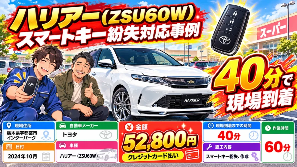 【栃木県宇都宮市インターパーク】 ハリアー（ZSU60W）の鍵を紛失して困った！現場で新しい鍵を作って無事解決の画像イメージ