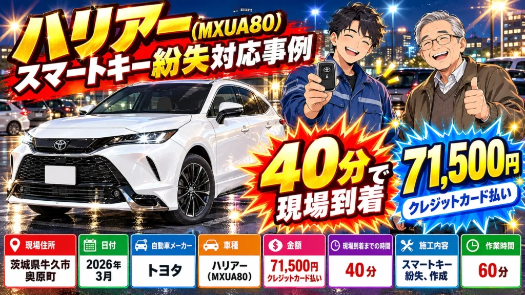 【茨城県牛久市奥原町】ハリアー（MXUA80）スマートキーが1本もない！現地で作成してエンジン始動  の画像イメージ