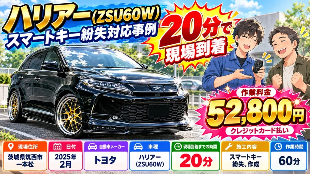 【茨城県筑西市一本松】ハリアー（ZSU60W）車の鍵を全部なくして大慌て！その場で鍵を作成して解決の画像イメージ
