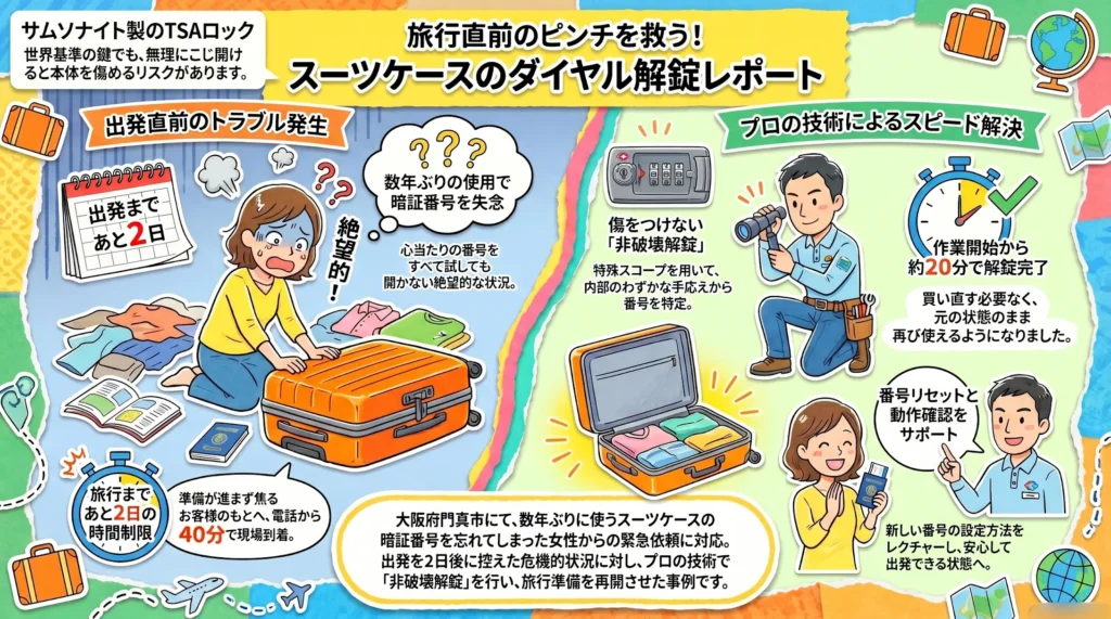 【大阪府門真市新橋町】スーツケースの鍵を開けたいです