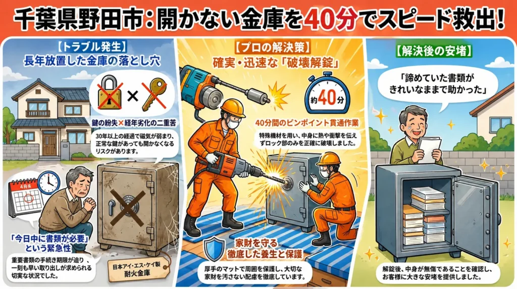 【千葉県野田市五木新町】金庫のカギを開けたい