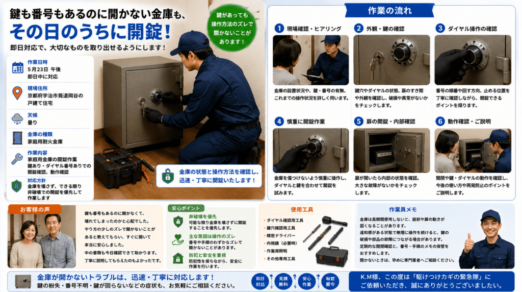 【京都府宇治市莵道岡谷】金庫のカギを開けたいの画像イメージ