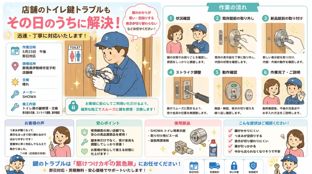 【群馬県伊勢崎市宮子町】店舗トイレの扉の修理の画像イメージ