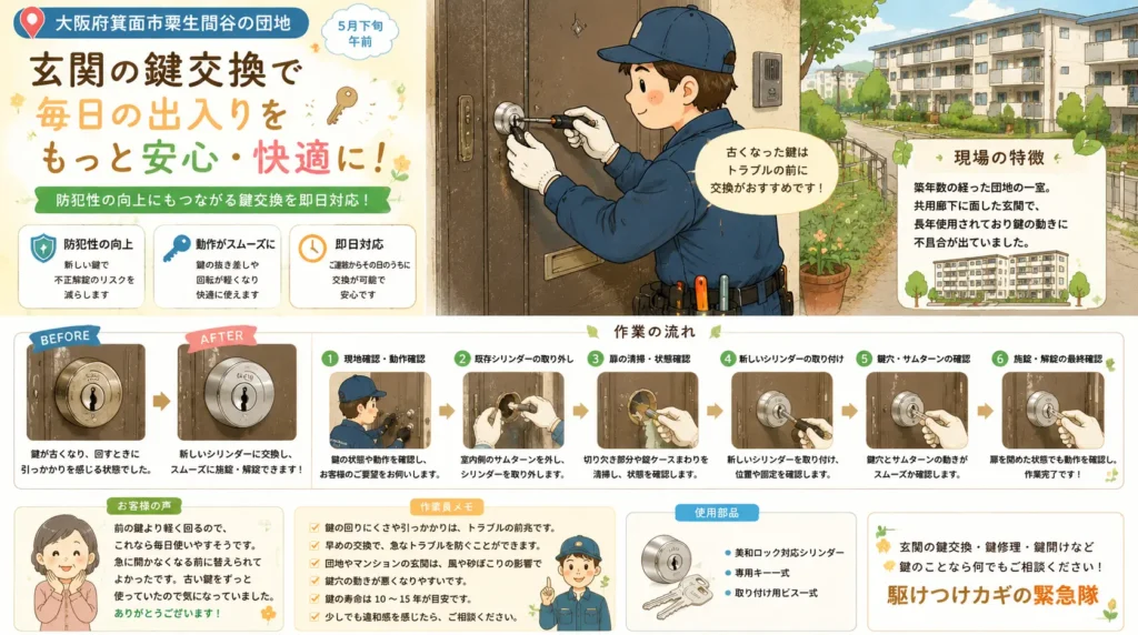 【大阪府箕面市粟生間谷】鍵の交換がしたい
