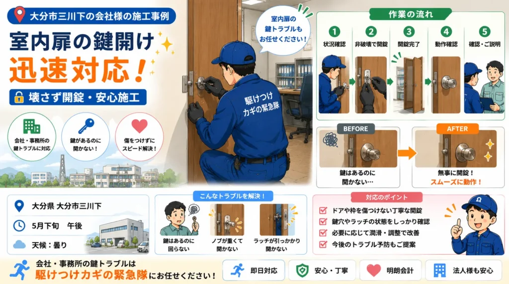 【大分県大分市三川下】事務所店舗の鍵の開錠