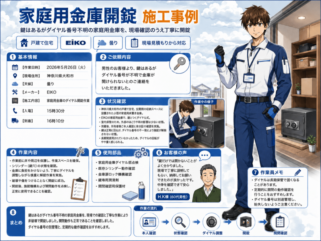 【神奈川県大和市上草柳】金庫のダイヤルの暗証番号がわかりません