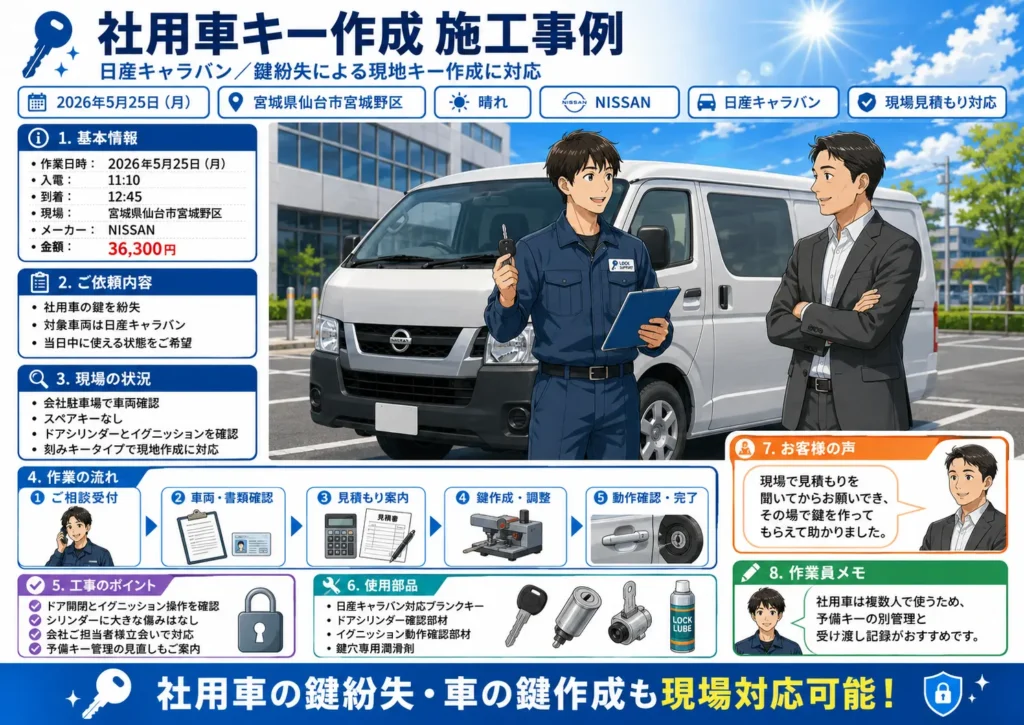【宮城県仙台市宮城野区田子】紛失した鍵を作成したいの画像イメージ