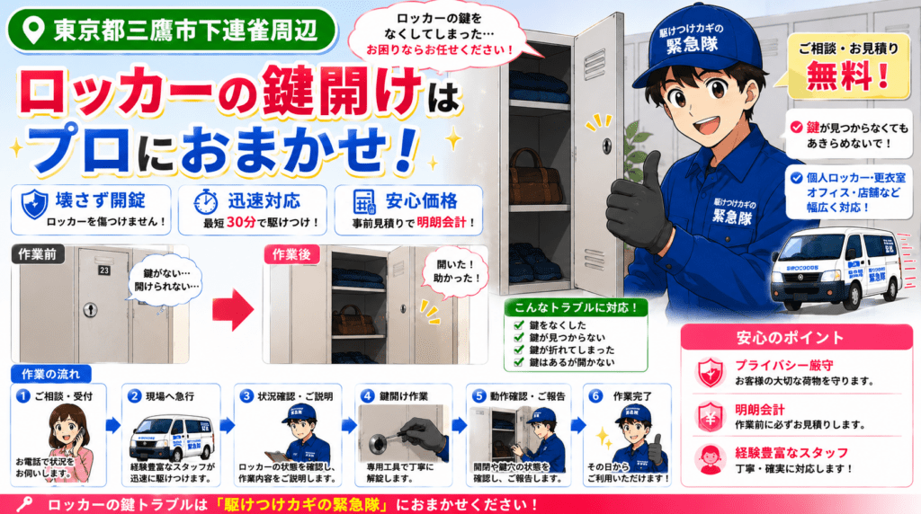 【東京都三鷹市下連雀】ロッカーの鍵を開けたい