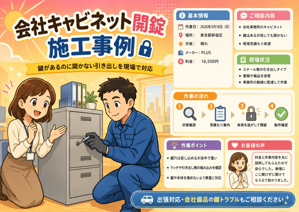 【東京都新宿区河田町】デスクやキャビネットの鍵を開けたい