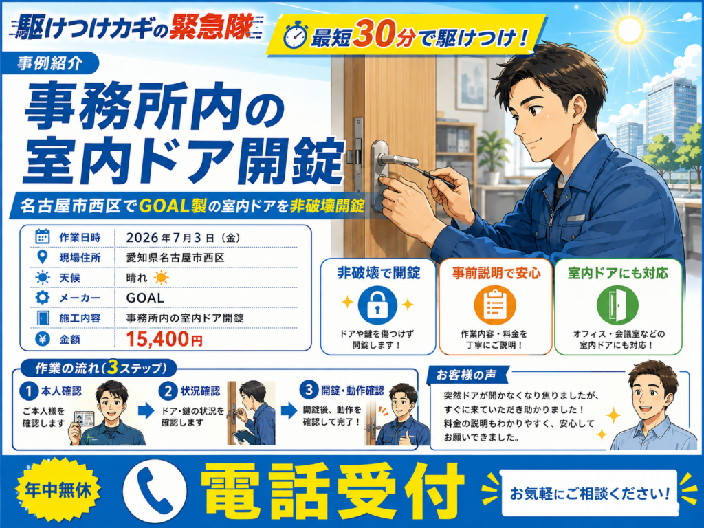 【愛知県名古屋市西区】事務所内の室内ドア開錠の画像イメージ