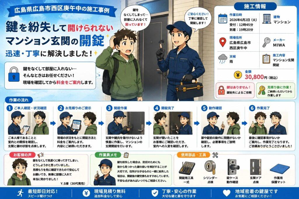 【広島県広島市西区庚午中】玄関の鍵を開けたいの画像イメージ