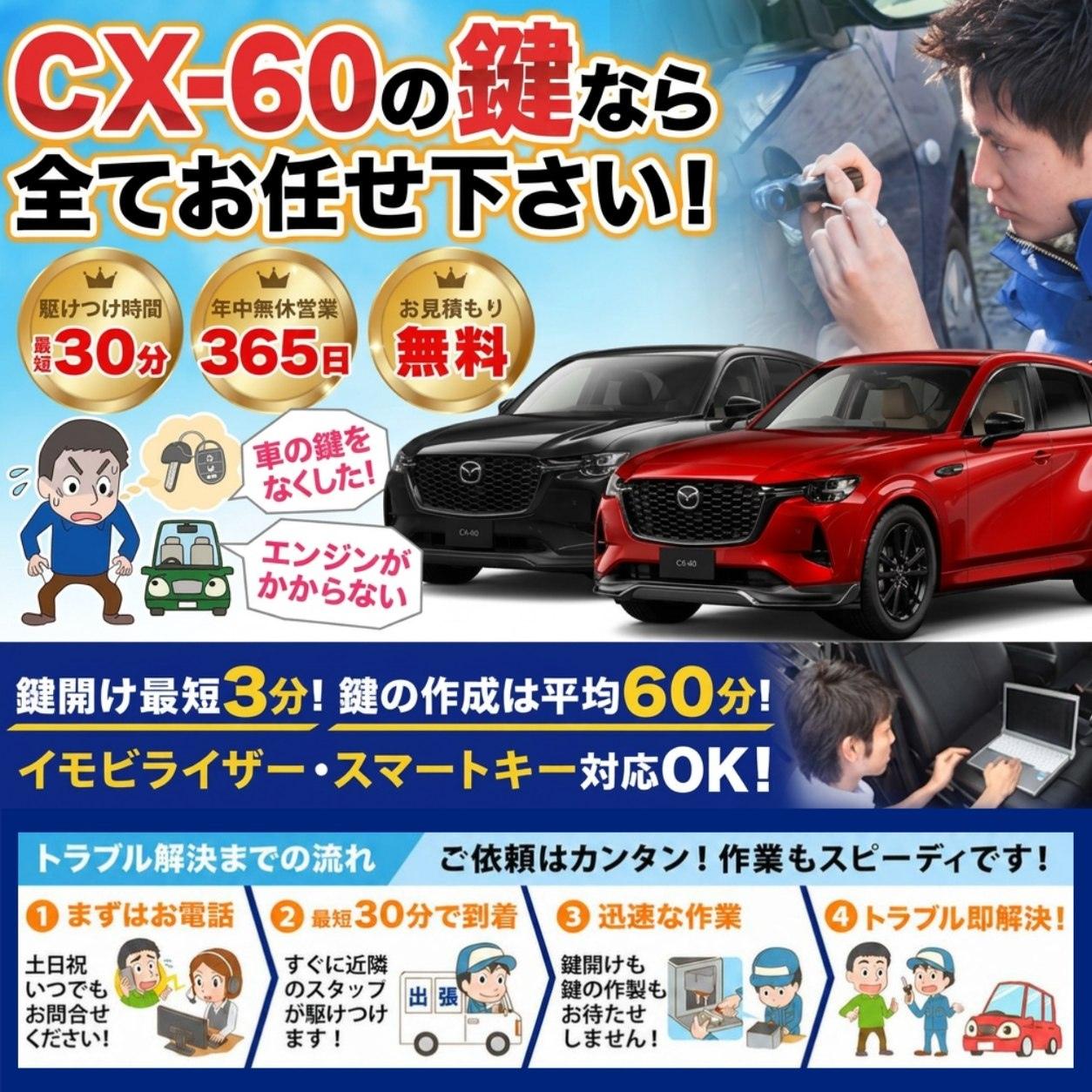 紛失した車の鍵イモビライザースマートキーすぐ作成！CX-60の鍵紛失(スマートキー・イモビライザー対応)
