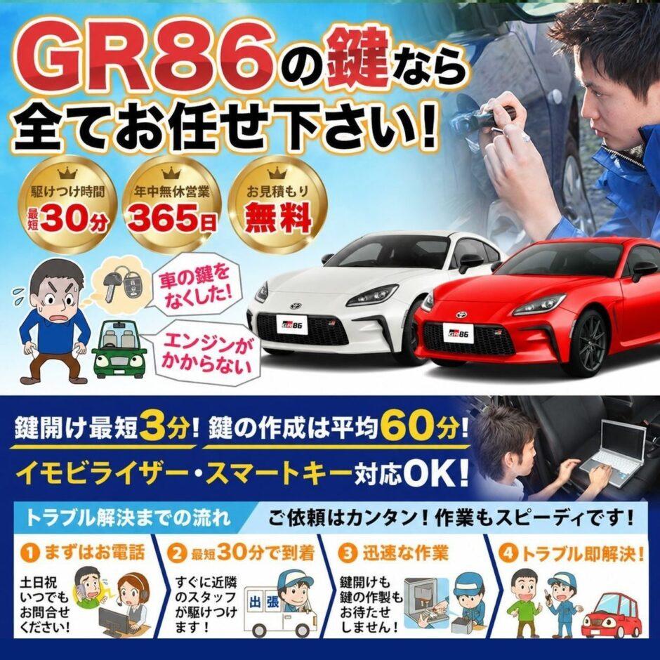 紛失した車の鍵イモビライザースマートキーすぐ作成！GR86の鍵紛失(スマートキー・イモビライザー対応)