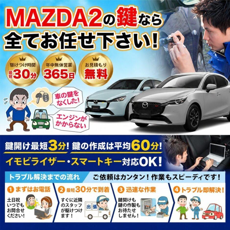 紛失した車の鍵イモビライザースマートキーすぐ作成！MAZDA2の鍵紛失(スマートキー・イモビライザー対応)