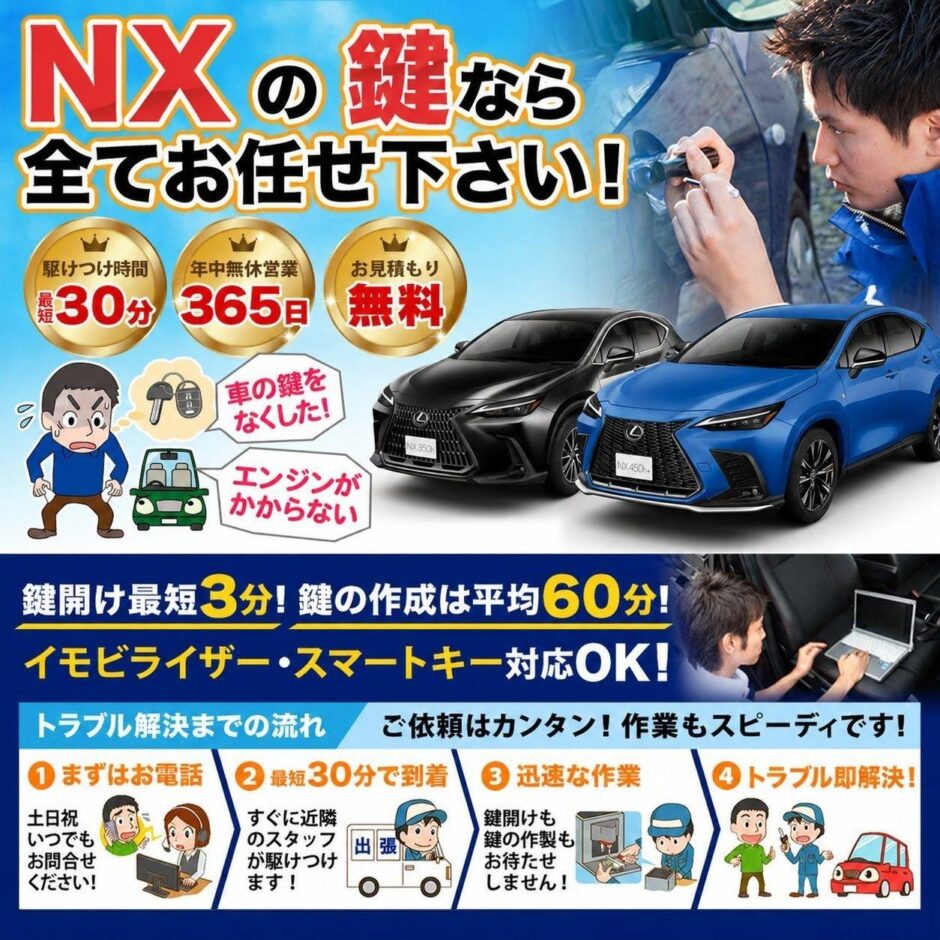 紛失した車の鍵イモビライザースマートキーすぐ作成！NXの鍵紛失(スマートキー・イモビライザー対応)
