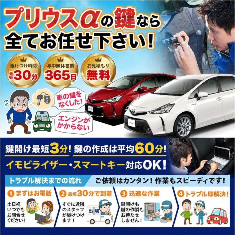 紛失した車の鍵イモビライザースマートキーすぐ作成！プリウスαの鍵紛失(スマートキー・イモビライザー対応)