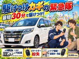 【埼玉県加須市志多見】ノア（ZRR80W）の鍵を紛失！ 1本もない状態から現地で新しい鍵を作成  の画像イメージ