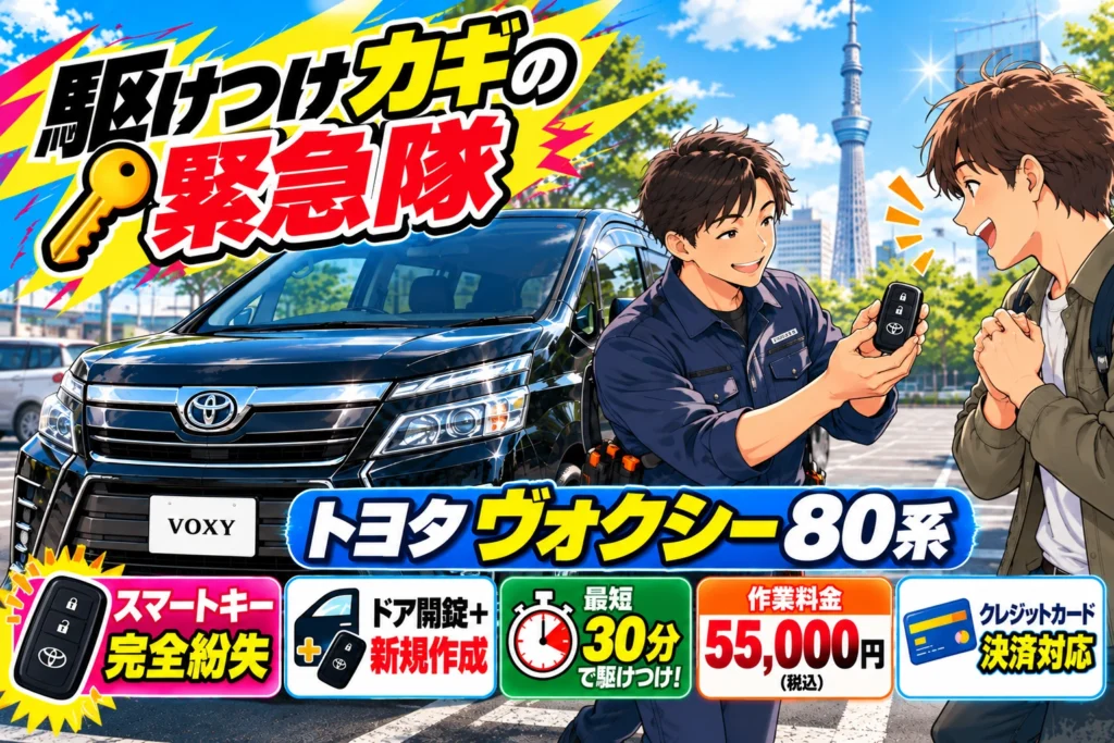 【東京都墨田区吾妻橋】ヴォクシー（ZRR80W） スマートキーを完全紛失！現場で新しいスマートキーを登録 