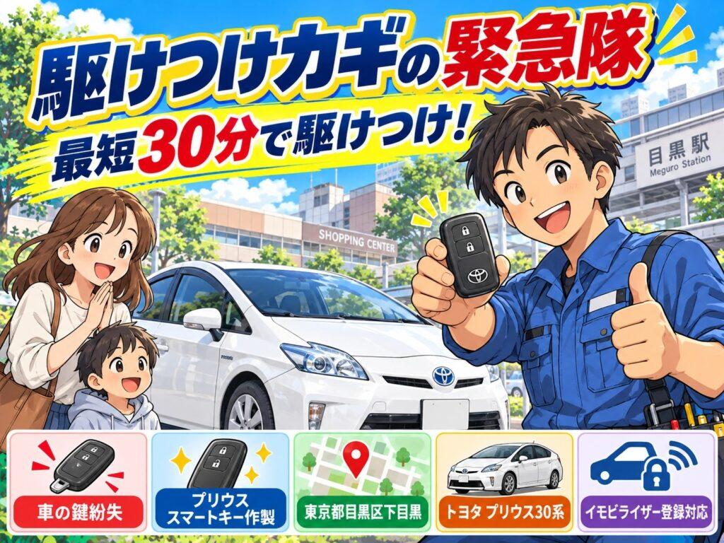 【東京都目黒区下目黒】プリウス（ZVW30）の鍵をなくして困った！スペアキーなしでも鍵を作成 