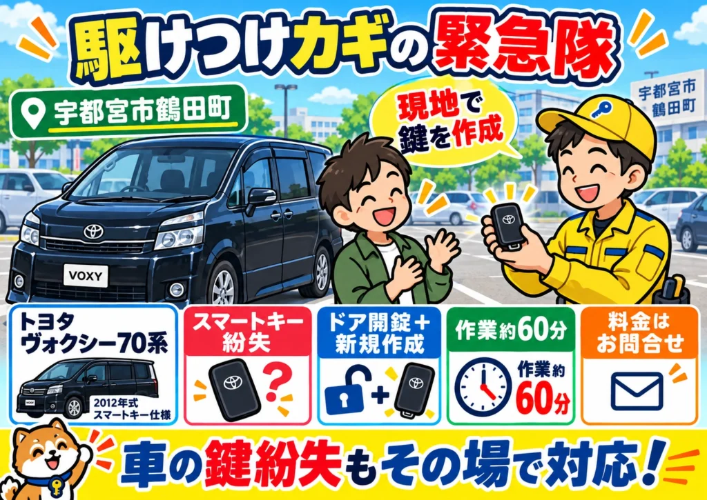 【栃木県宇都宮市鶴田町】ヴォクシー（ZRR70W）  スマートキーが見つからない！出張してその場で作成 の画像イメージ